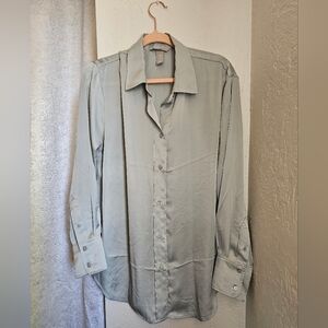 H&M satin blue button up, long sleeve, size medium